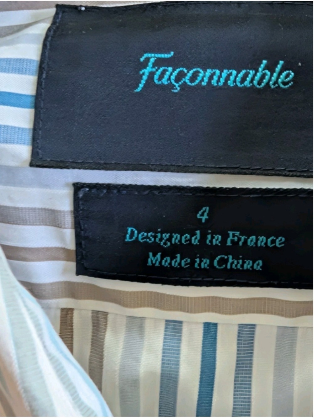 Faconnable Women's Cotton Button Up Shirt White Blue Brown Stripes Size 4 - Picture 6 of 12